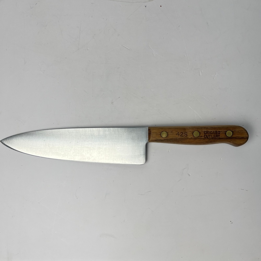Chicago Cutlery 42S Chef Knife 8 Inch Brown‎ Walnut Wood Handle Vintage